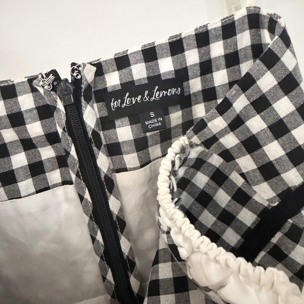 For Love & Lemons Georgia Gingham Midi Dress Black White Size S NWOT Cottagecore - Picture 3 of 5